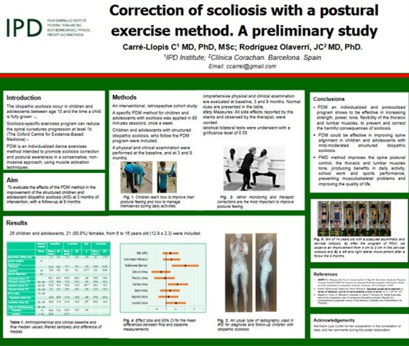 Póster científico SOSORT 2019 sobre tratamiento de escoliosis con el Método Pilar Domínguez